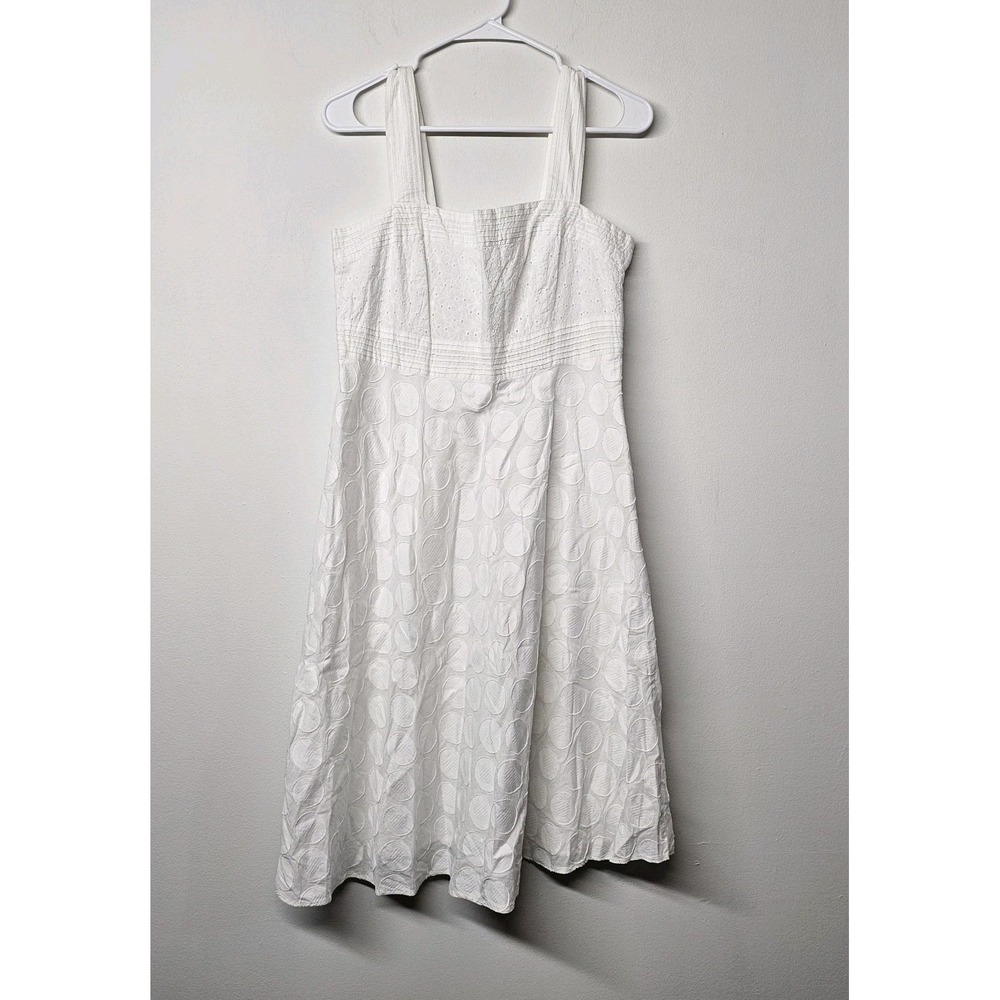 SANDRA DARREN White Cotton Eyelet Lined fit‎ & Flare Ladies Dress Size 12 EUC